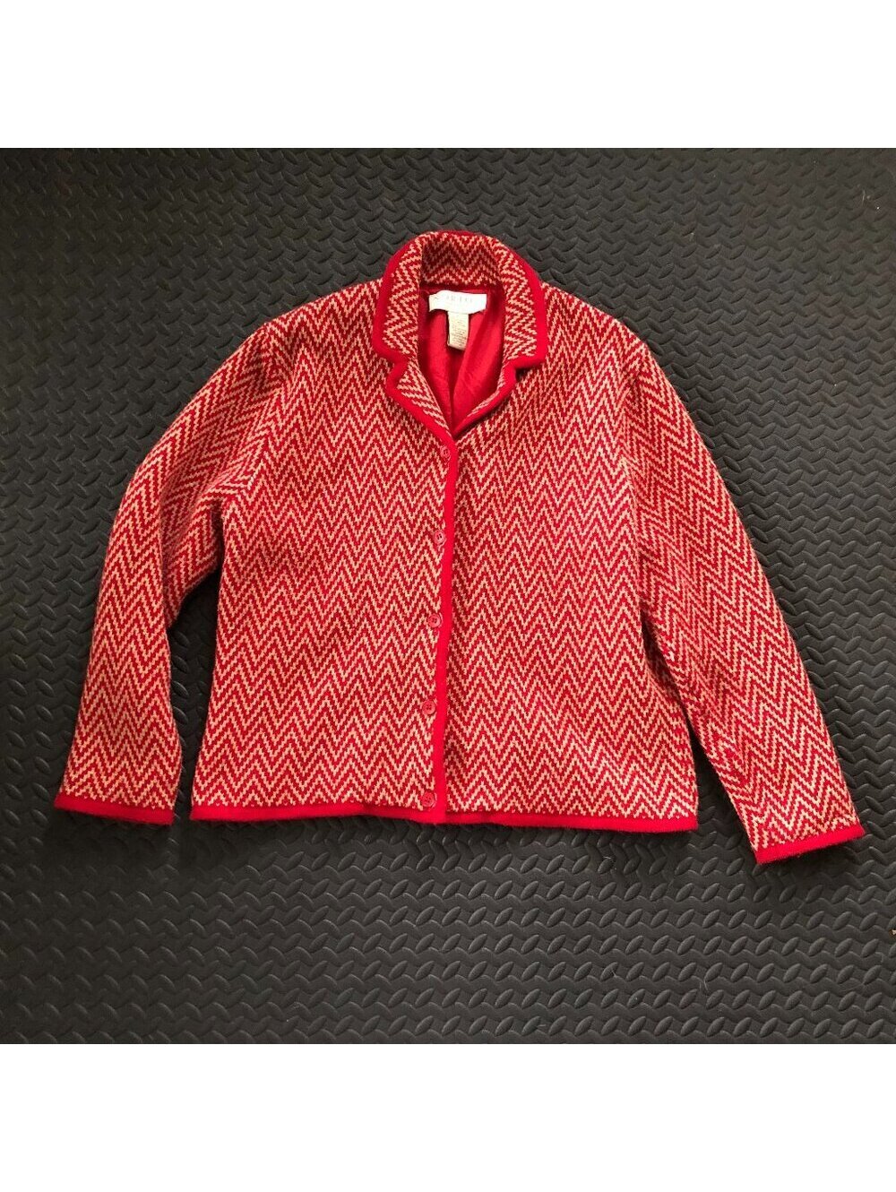 Norton McNaughton Red and Cream Chevron Patterned Wool Blend Jacket Size L